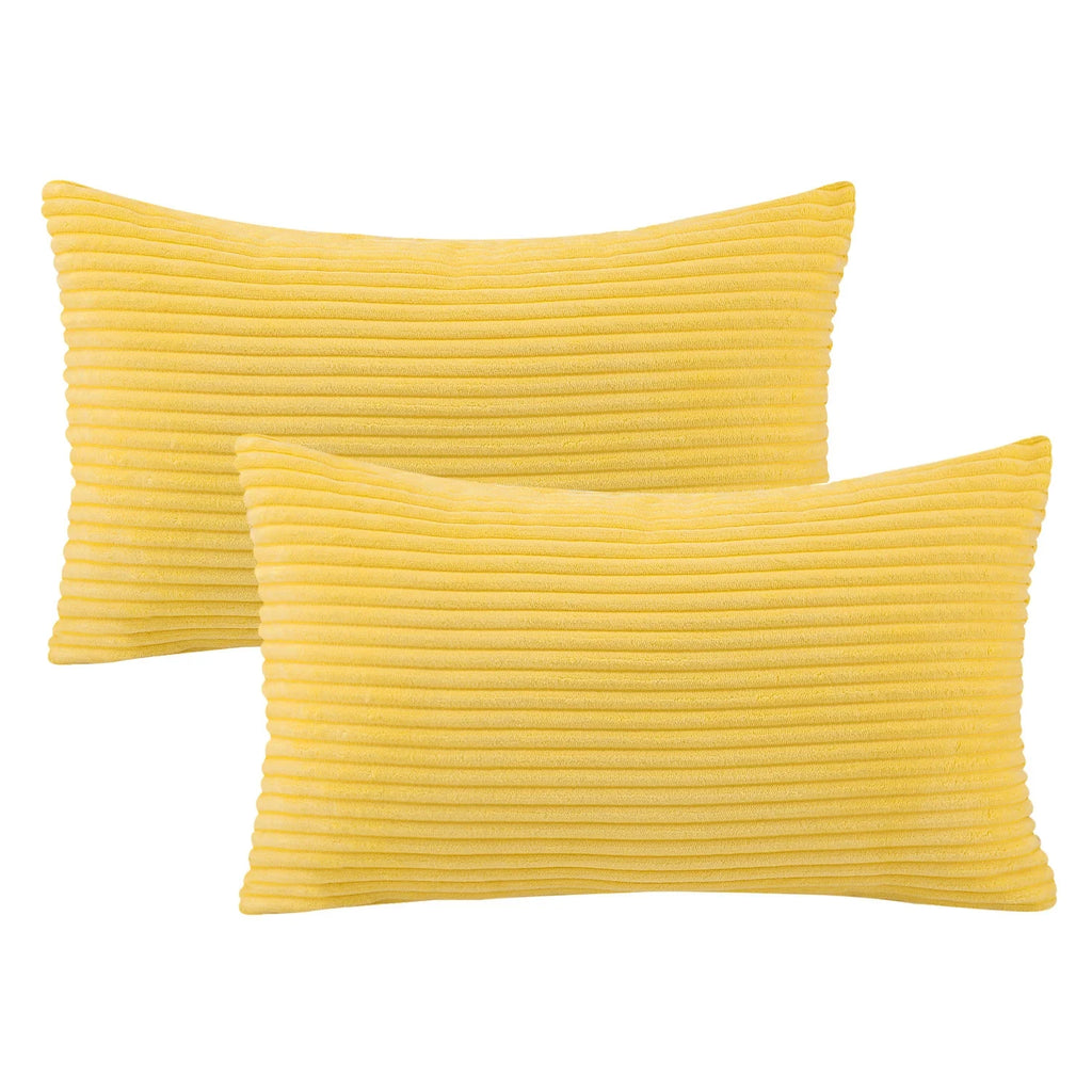 20" X 12" Modern, Contemporary, Transitional Yellow Striped Polyester Throw Pillow , ( 2 Count)