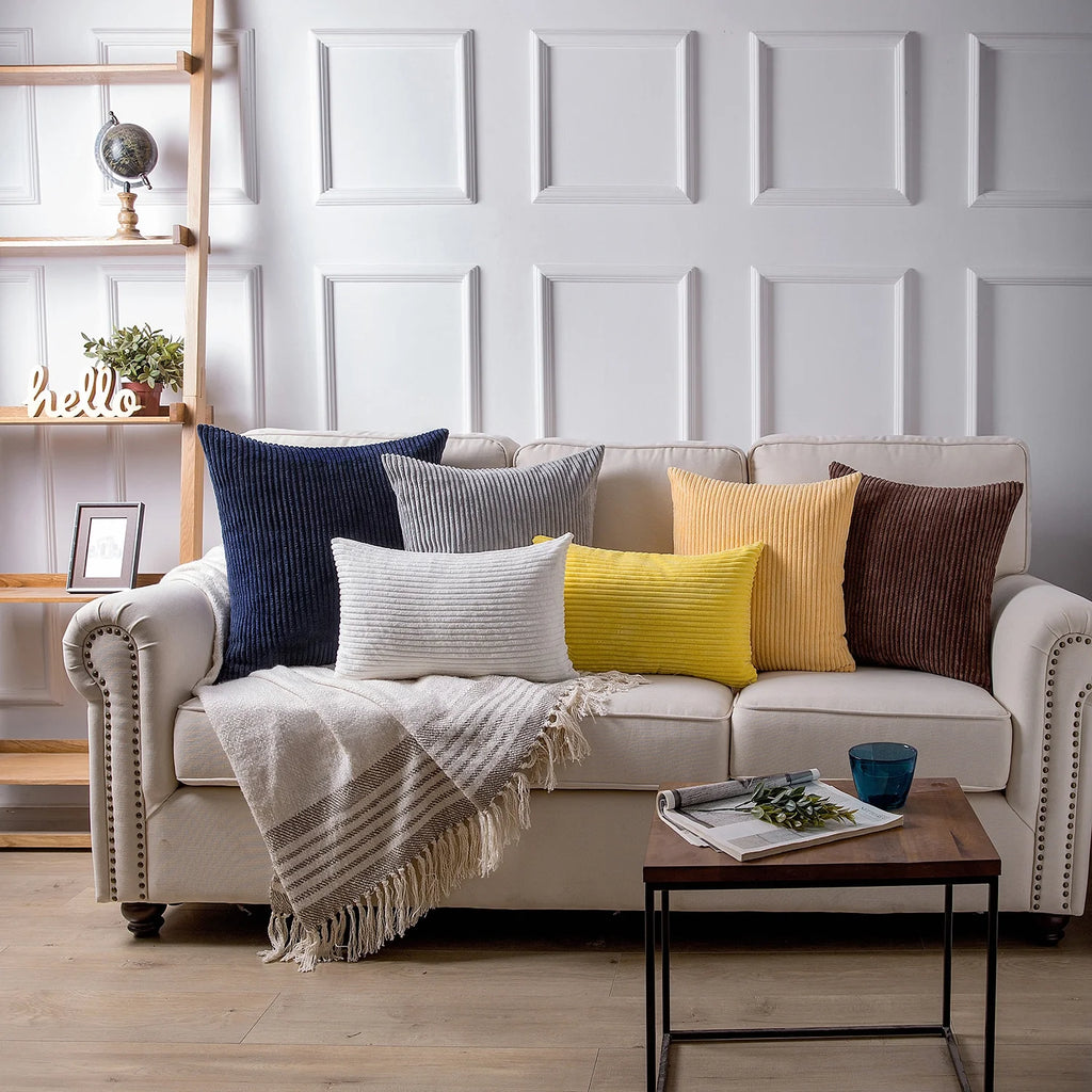 20" X 12" Modern, Contemporary, Transitional Yellow Striped Polyester Throw Pillow , ( 2 Count)