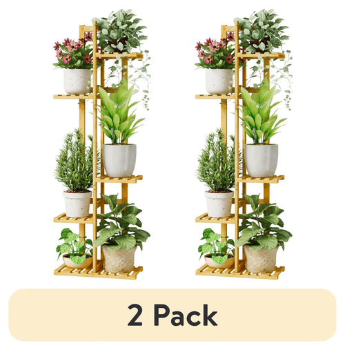 (2 Pack)  5 Tier Plant Stand Indoor, Small Corner Plant Shelf for Multiple Plants, Tiered Bamboo Flower Stand for Window Garden Balcony Home Decor Living Room Bedroom