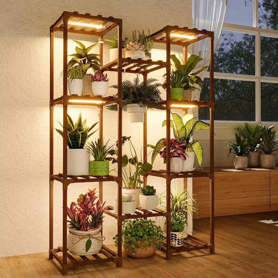 Plant Stand with Grow Light Plant Shelf for Mutiple Pots Large Plant Holder for Living Room Patio Boho Home Decor for Gardening