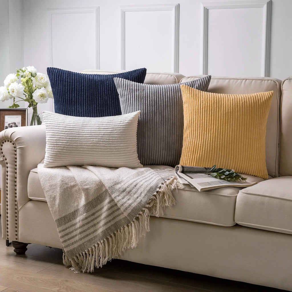 20" X 12" Modern, Contemporary, Transitional Yellow Striped Polyester Throw Pillow , ( 2 Count)