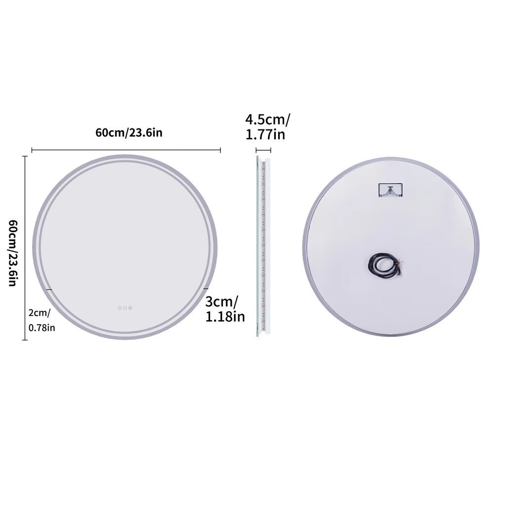 Intelligent Illuminate Big round Mirror for Bathroom Touch Screen Dimmable Anti-Fog Bathroom LED Light Mirror