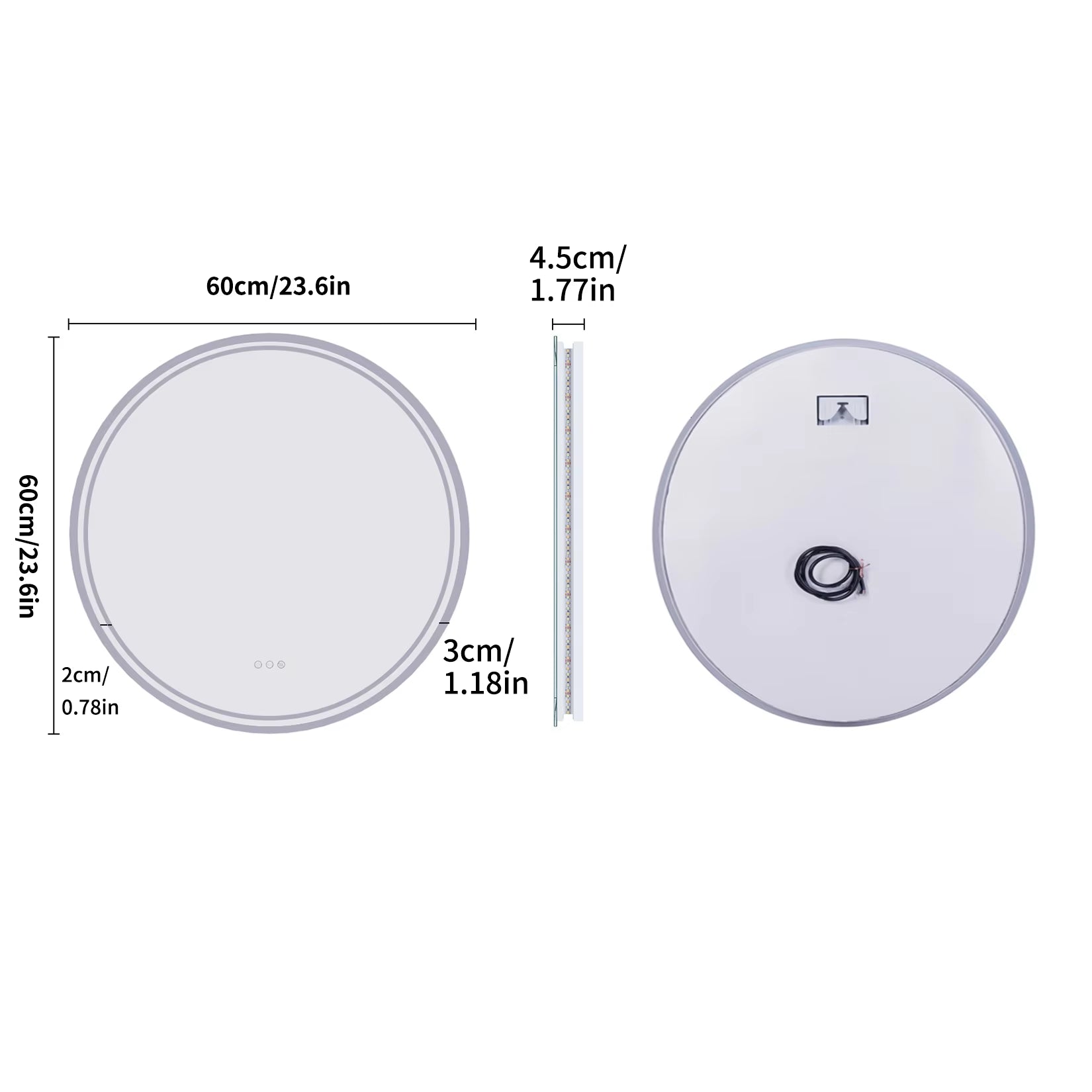 Intelligent Illuminate Big round Mirror for Bathroom Touch Screen Dimmable Anti-Fog Bathroom LED Light Mirror