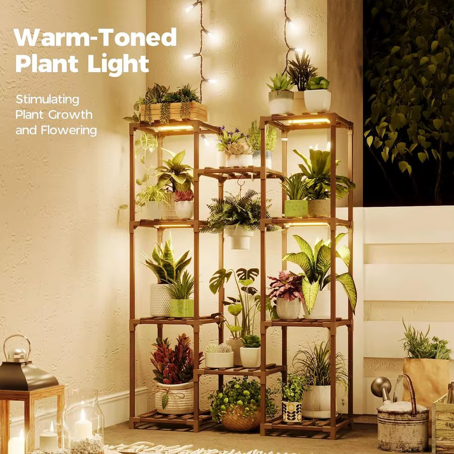 Plant Stand with Grow Light Plant Shelf for Mutiple Pots Large Plant Holder for Living Room Patio Boho Home Decor for Gardening
