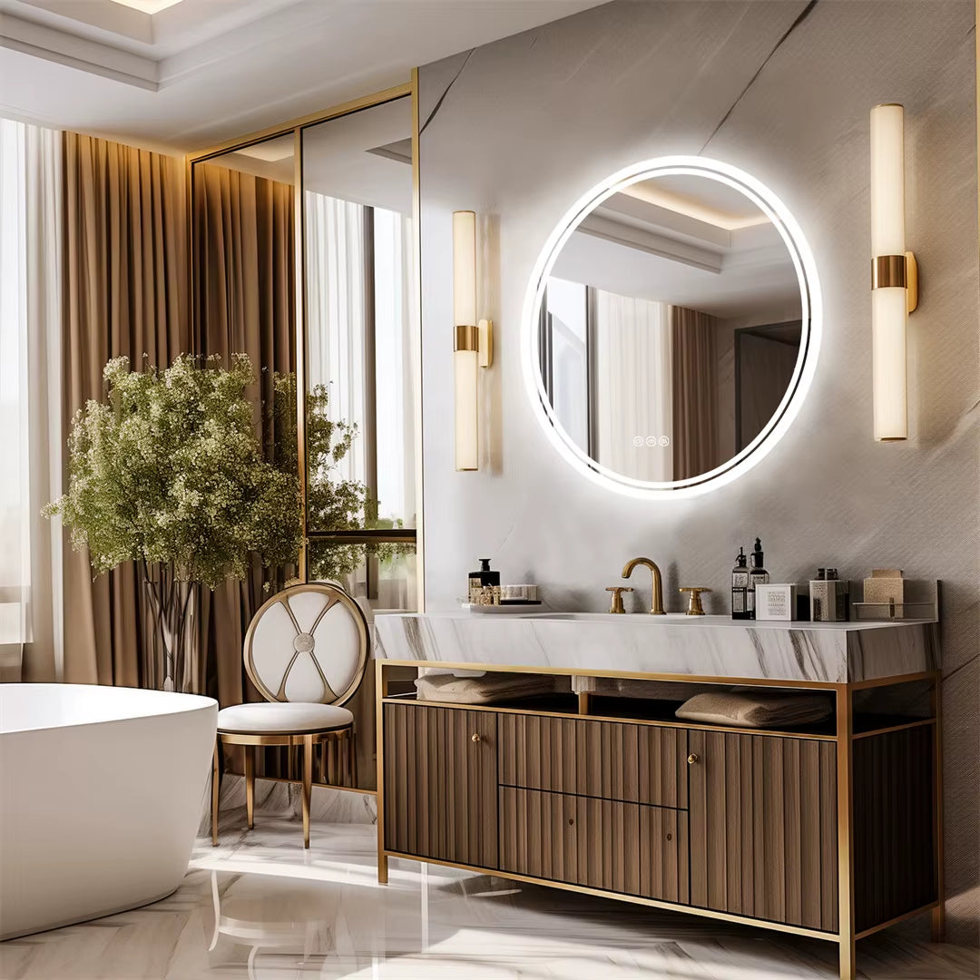 Intelligent Illuminate Big round Mirror for Bathroom Touch Screen Dimmable Anti-Fog Bathroom LED Light Mirror