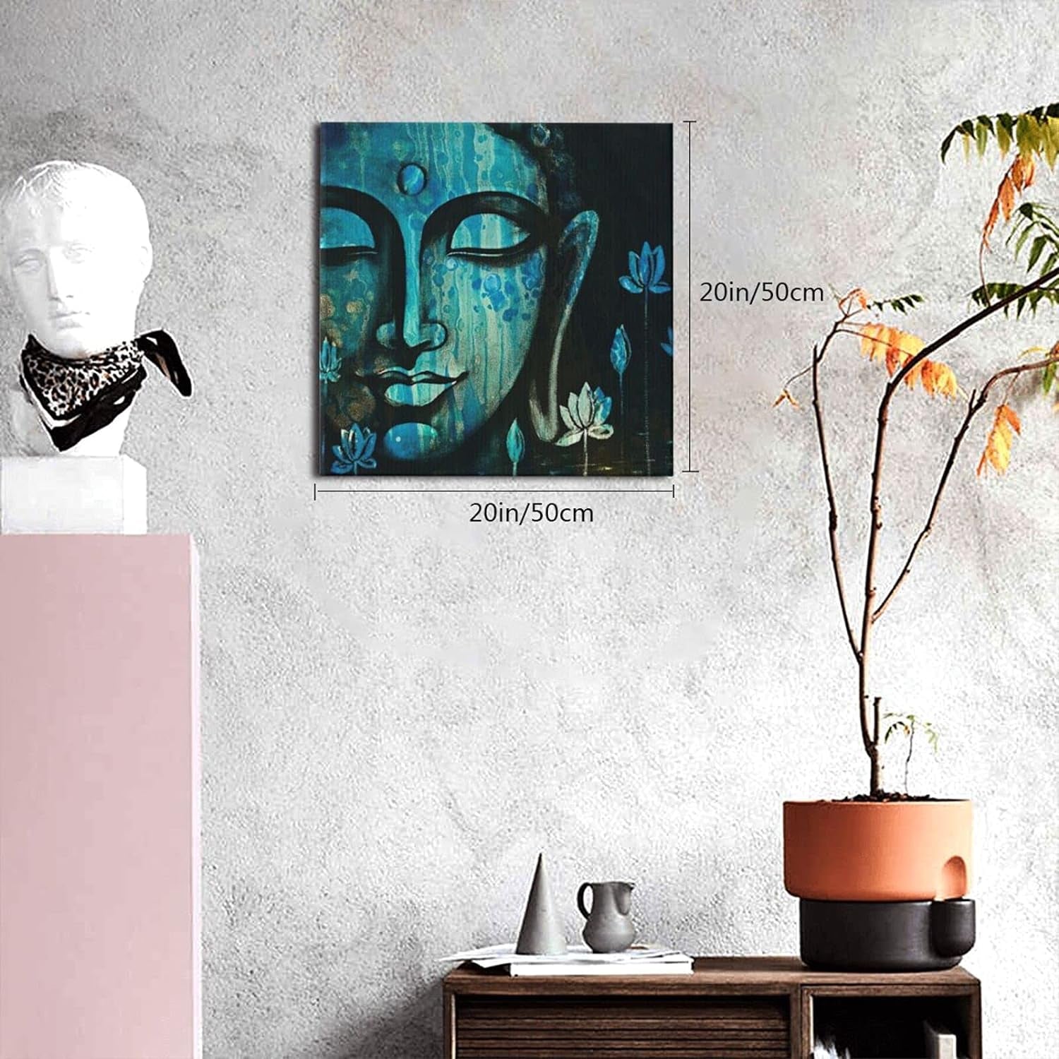 Buddha Wall Art Buddah Decoration Wall Decor Budha Decoration Home Meditation Room Decor Buddha Head Painting Zen Canvas Wall Art for Bedroom Livingroom Office Home Decoration 20X20Inch