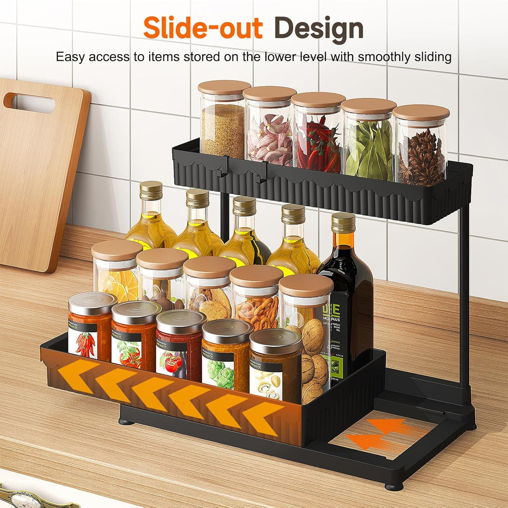 3 Pack Multi-Purpose under Sink Organizers and Storage, 2026 L-Shaped Pull Out Cabinet Organizer for Bathroom & Kitchen, under Cabinet Organizer with Hooks Hanging Cup (Black, 12.85 Inch)