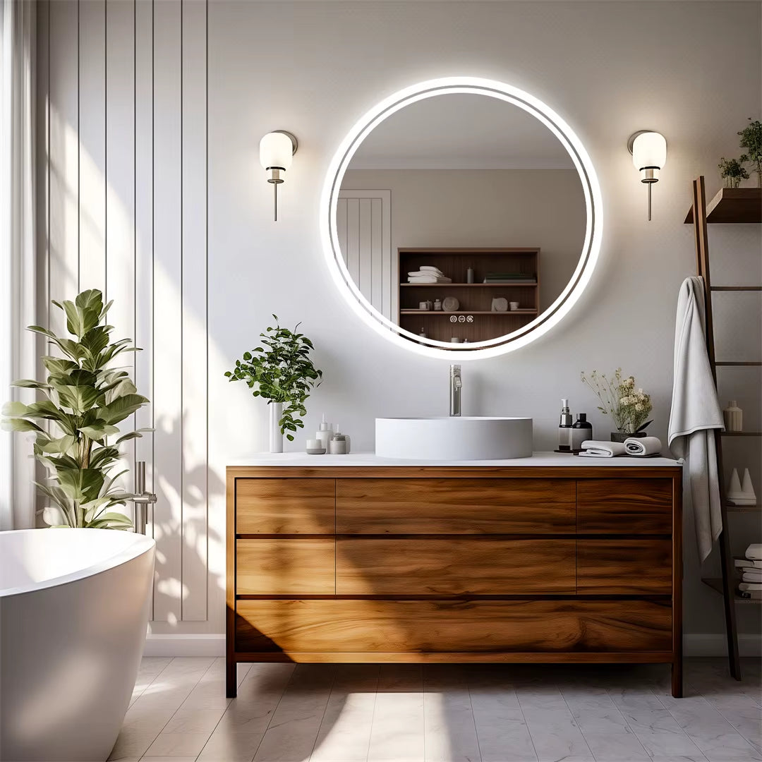 Intelligent Illuminate Big round Mirror for Bathroom Touch Screen Dimmable Anti-Fog Bathroom LED Light Mirror
