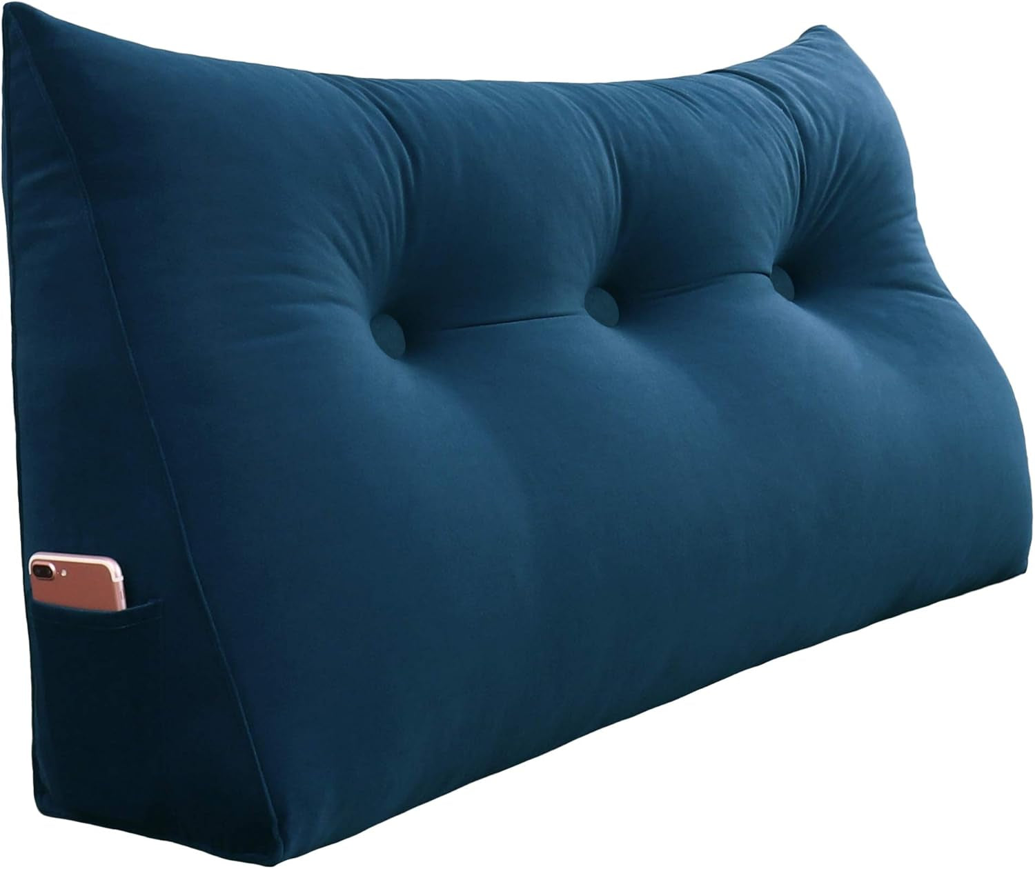 100% Cotton Velvet Headboard Pillow – Twin Size Wedge Back Support Reading Bolster for Bed & Daybed, Handmade Firm Support Cushion with Removable Cover, Soft Luxury Bed Rest Pillow, Deep Blue